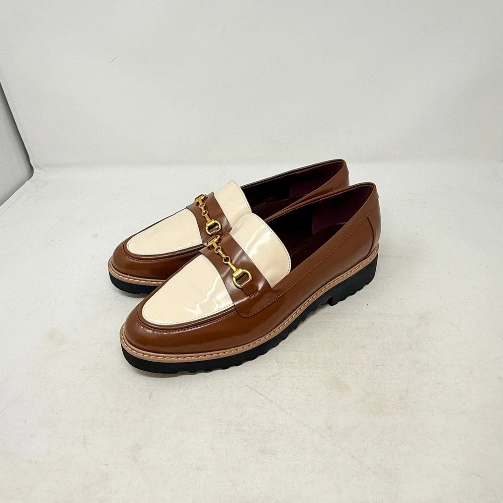 Franco Sarto Colette Loafers‎ Brown Ivory 10W Horsebit Lug Sole Flat Shoe